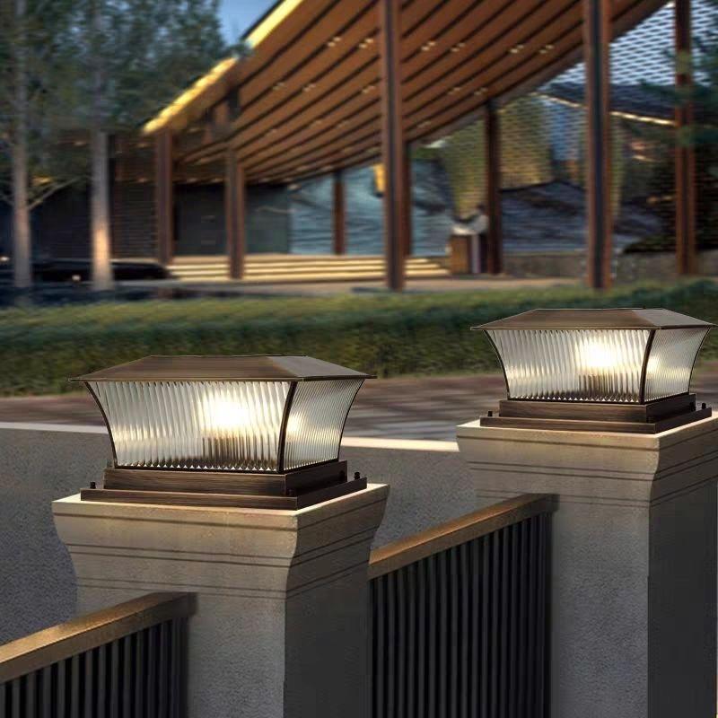 全铜柱头灯太阳能户外庭院简约接电款室外围墙别墅大门柱子门柱灯 - 图1