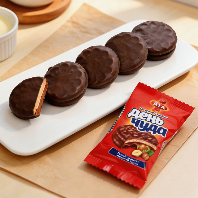 ATA imported cocoa butter chocolate coated sandwich biscuits peanut hazelnut condensed milk original snacks