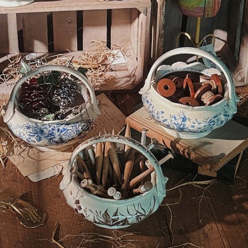 景德镇陶瓷手提果篮耐高温全手绘釉下彩青花花卉创意家用提篮花器 - 图2