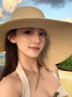 2026法式复古草帽女夏季加大帽檐遮阳防晒沙滩赫本度假风草编帽子