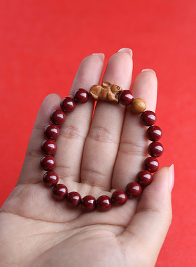 龙年朱砂手串女十二生肖桃木手链