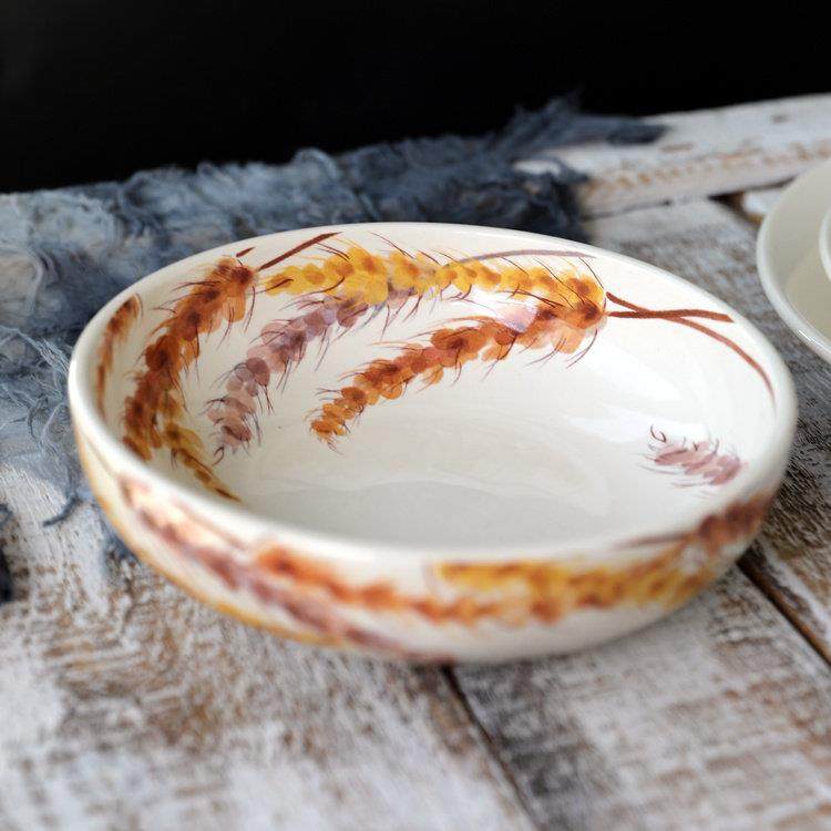 麦穗系8寸法式清新陶瓷菜碗菜盘家用深盘沙拉碗碗套装微波炉,淘宝优惠券,粉丝福利购,淘宝优惠卷