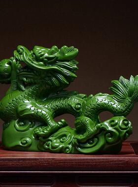 绿色实木龙摆件木质飞龙木雕龙工艺补角青龙摆件客厅风水装饰礼品