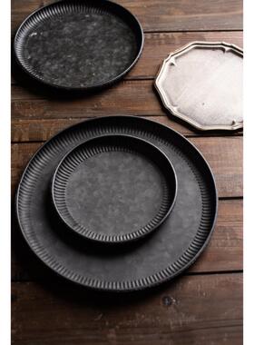 做旧铁艺圆形托盘ins复古水果盘甜品台家居装饰美食静物摄影道具