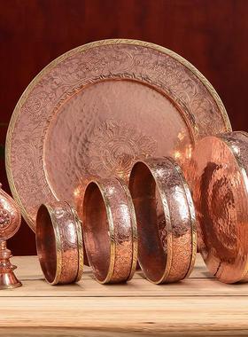 尼泊尔纯手工曼扎盘八吉祥紫铜