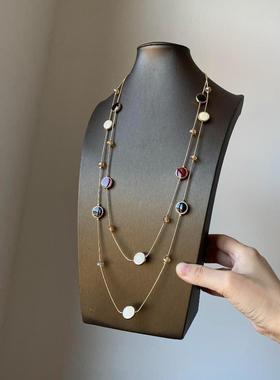 中古双层仿虎眼石串珠项链女饰品