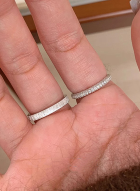 银色中古拉丝星芒素圈戒指款小众