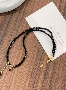 黑色仿水晶流苏项链女高级感小众