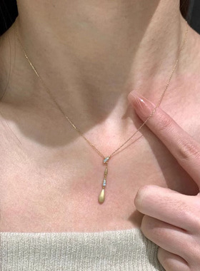 s925纯银悬浮水滴项链女细款拉丝