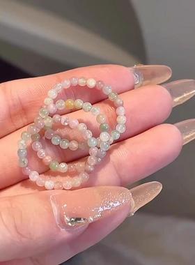 马卡龙色系彩色碧玺串珠戒指精致