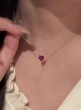 玫瑰红色爱心项链女2025新款爆款