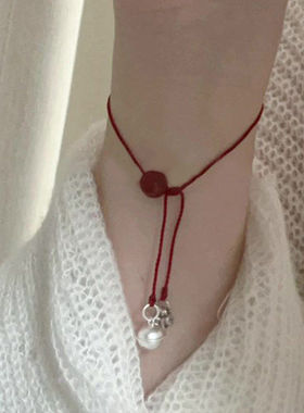 红玛瑙铃铛钱币红色编绳手链女款
