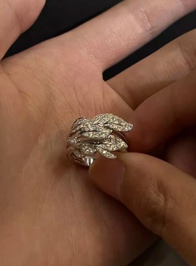 复古银色闪钻树叶戒指轻奢高级感