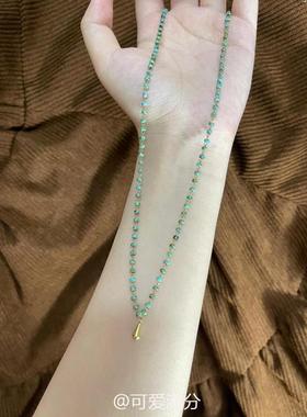新中式绿色小米珠金色水滴项链女