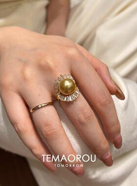 太阳花闪钻金色仿珍珠戒指女小众