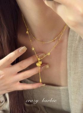 S925纯银新中式双层金色葫芦项链