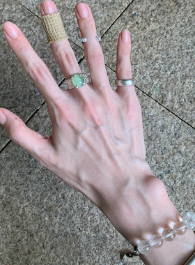 S925纯银碧波绿玉髓宽边珍珠戒指