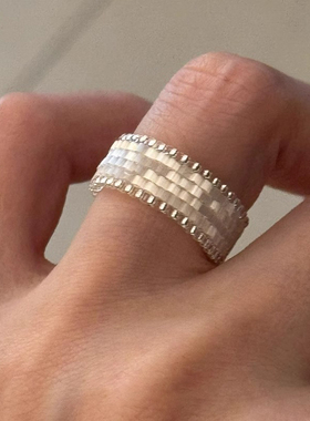 缎面小米珠戒指女小众设计食指戒