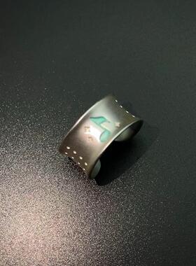 中古凹面音乐符号做旧开口戒指女