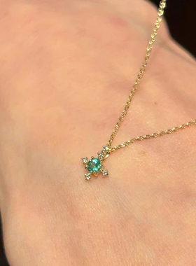 金色极细仿红绿宝石十字架项链女