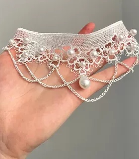 法式白色仿珍珠蕾丝项链2025新款