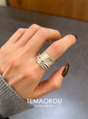 S925纯银双麻花编织宽面素圈戒指