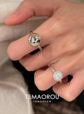 S925纯银个性双珠叠戴光面球戒指