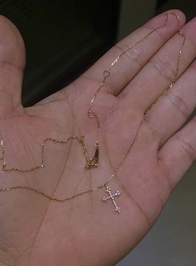 法式金色十字架吊坠项链女款百搭