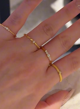 中古金色拉丝戒指女小众设计轻奢