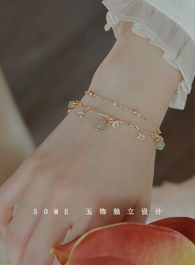 925纯银和田玉双层手链女款轻奢小众设计精致高级感复古闺蜜手串