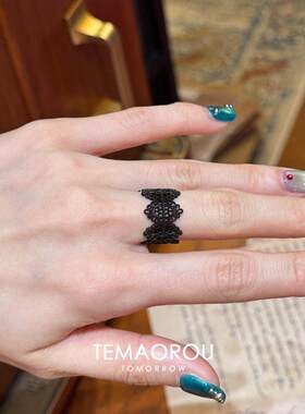 暗黑风黑蕾丝戒指女小众设计指环