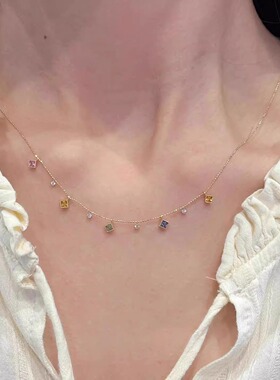 S925纯银满天星彩色宝石项链女款