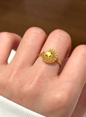 金色爆闪半月星星戒指女2025新款