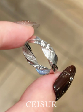 简约风绕线银色拉丝戒指女冷淡风