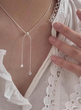 爱心抽拉可调节蛇骨链串珠项链女