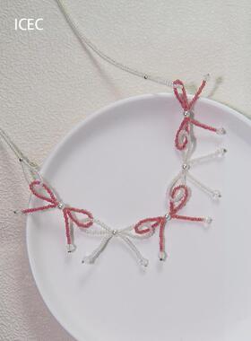 春夏新款超仙米珠串珠蝴蝶结项链