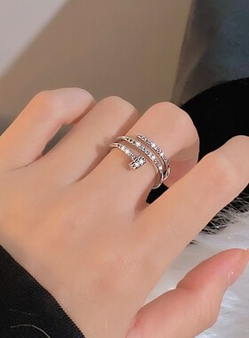 甜酷辣妹风多层锆石钉子戒指小众