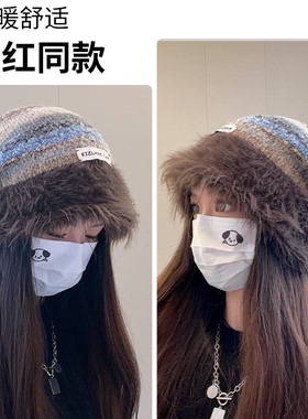 日本精工堆堆帽女冬季网红大头围春秋产后月子毛线帽保暖针织冷帽