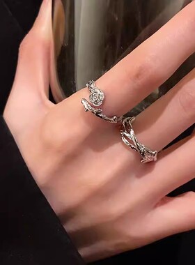 山茶花戒指闺蜜简约立体花朵ins小众设计轻奢高级感开口可调节