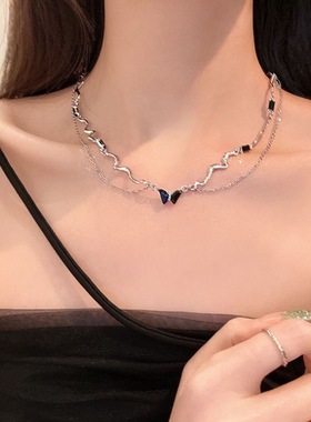 甜酷闪钻珍珠蝴蝶项链