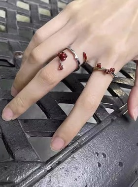 其他女合金ins小众红梅戒指花朵