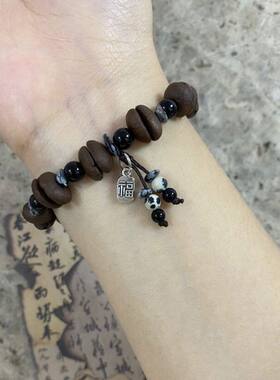 新中式咖啡豆串珠手链女小众设计感手串复古叠戴情侣手饰男