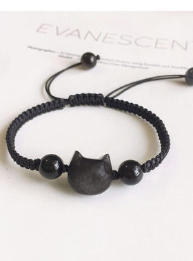 2026新款猫咪情侣手链仿水晶手绳闺蜜黑曜本命年脱单编织转运红绳