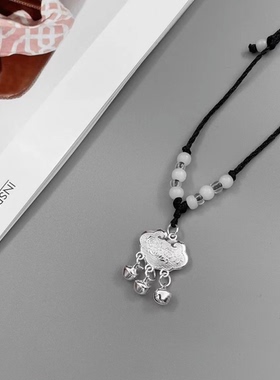 长命锁项链出入平安富贵情侣男款女款宝宝银色吊坠蛇骨链礼物编织