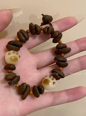 新中式仿咖啡豆猫爪猫咪素圈编织绳手链女生气质个性手串闺蜜款