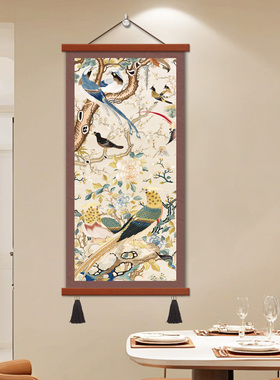 斋浦尔花园法式复古入户玄关挂画中古风走廊尽头装饰画绿色挂画