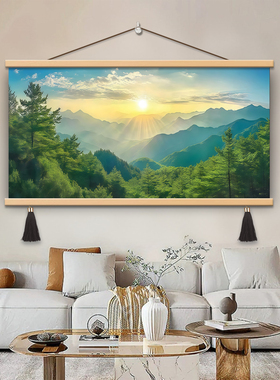 东方现代简约旭日东升客厅背景墙装饰画靠山自然风景画沙发挂画