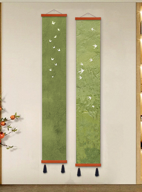 中古风玄关装饰画法式绿色走廊过道挂画复古艺术入户正对门壁画