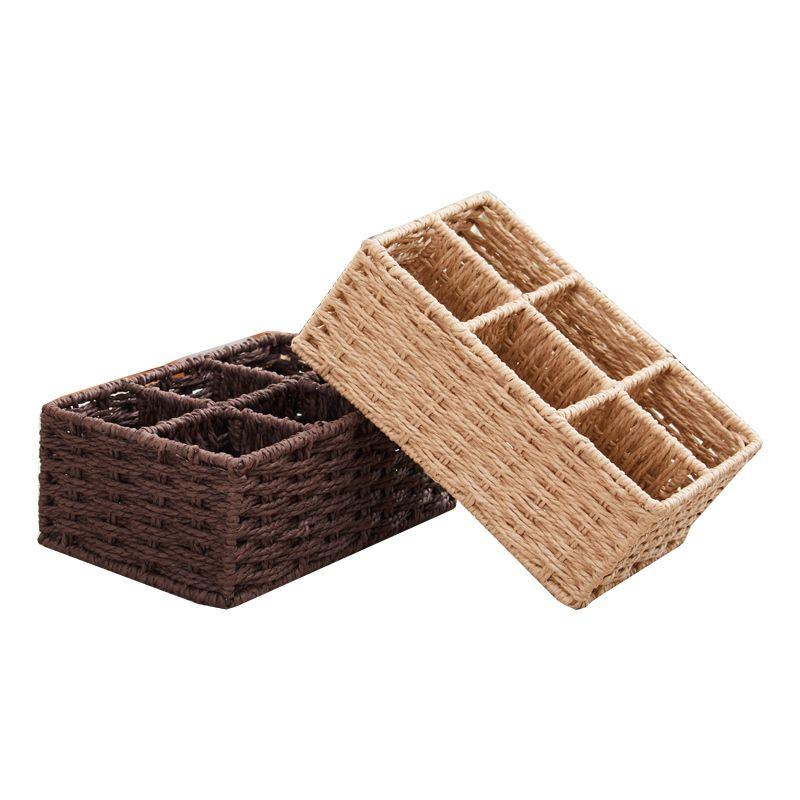 草编分隔收纳篮桌面钥匙遥控器收纳盒茶几杂物宫格收纳筐零食篮子 - 图3