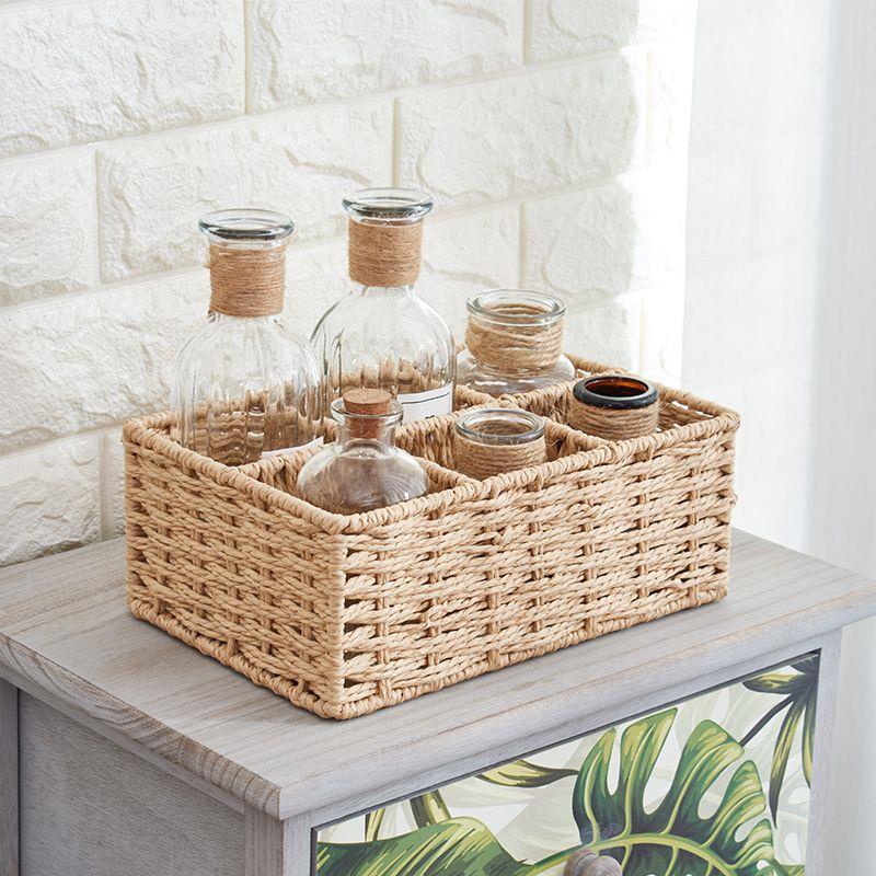 草编分隔收纳篮桌面钥匙遥控器收纳盒茶几杂物宫格收纳筐零食篮子 - 图0